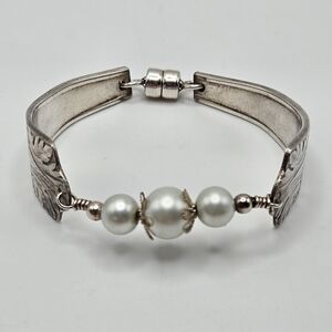 VINTAGE Lady Esther Silver-plate Upcycled Flatware Magnetic Close Bracelet